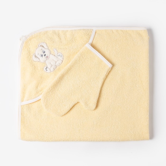 Набор для купания (полотенце-уголок, рукавица), размер 100х110 см, цвет жёлтый (арт. К24) 