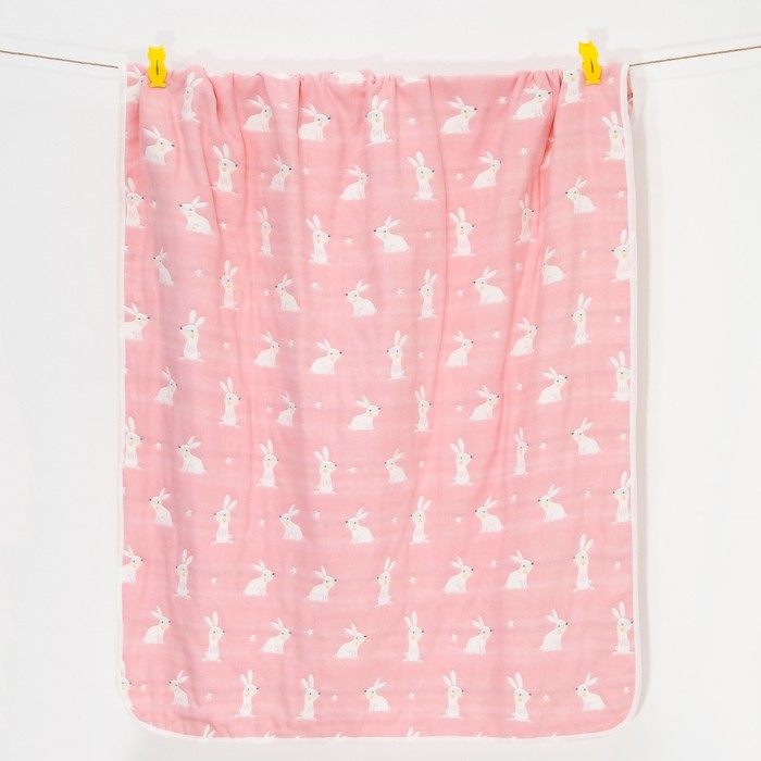 Одеяло лёгкое Крошка Я Зайка розовый 105*108 см, муслин шестислойный, 100% хлопок 