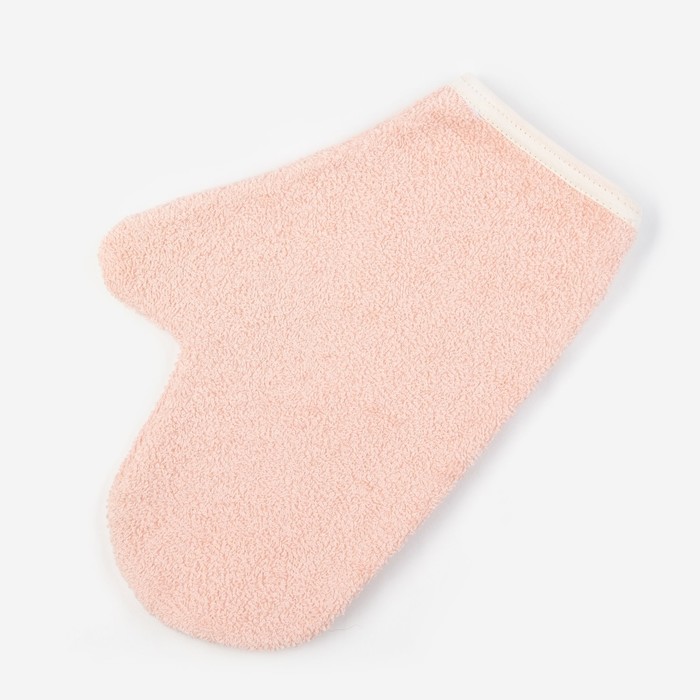Набор для купания (полотенце-уголок, рукавица) с вышивкой "Мишка", размер 100х110 см, цвет персиковый (арт. К24/1) 