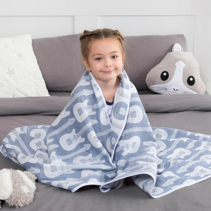 Одеяло детское Крошка Я «Гитара», 110 × 140 см, цвет синий, жаккард, 100 % хлопок 