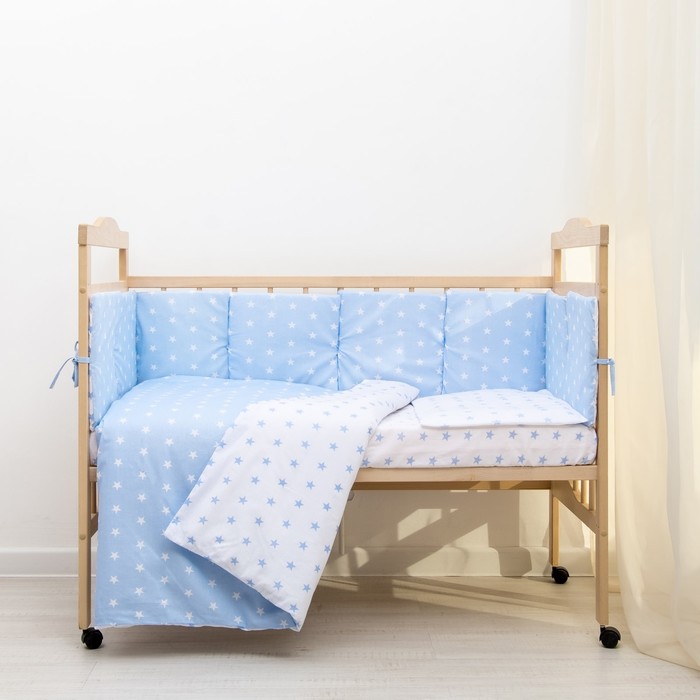 Борт в кроватку "Подушечки", из 4-х частей, чехлы съемные, цвет голубой, бязь хл100% 