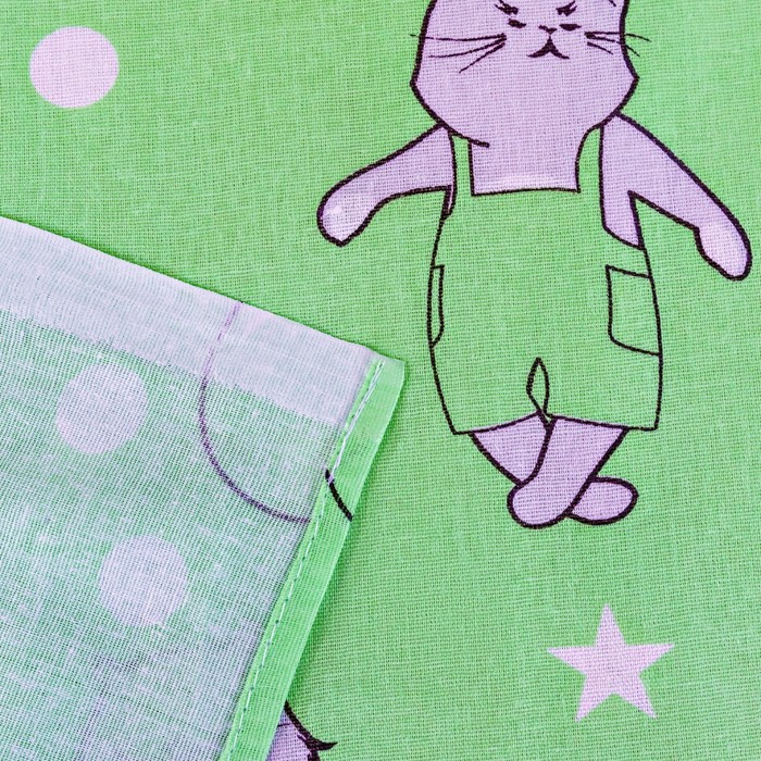 Постельное бельё 1,5сп Ночь нежна «Маленький котенок», цвет зелёный 