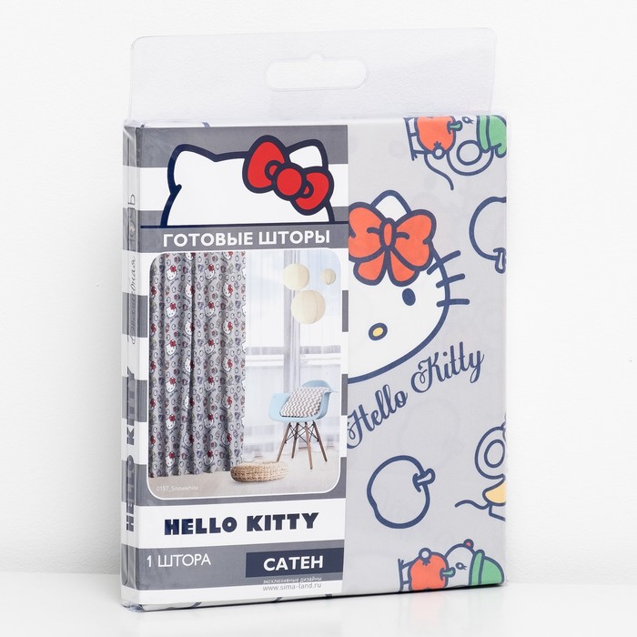 Штора Hello Kitty 150х270 - 1 шт., цвет серый, сатен 