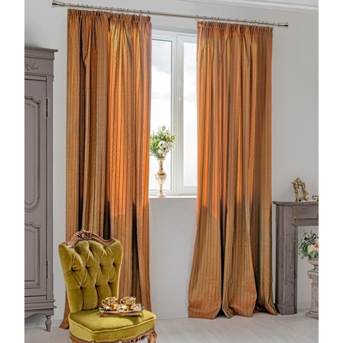Шторы Francesco, размер 160х270 см-2 шт., цвет оранжевый, шторная лента 