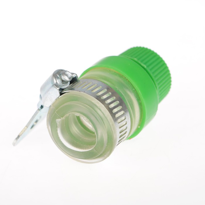 Коннектор с креплением на кран, 1/2" (12 мм) — 1/2" (12 мм), с хомутом, пластик, резина 