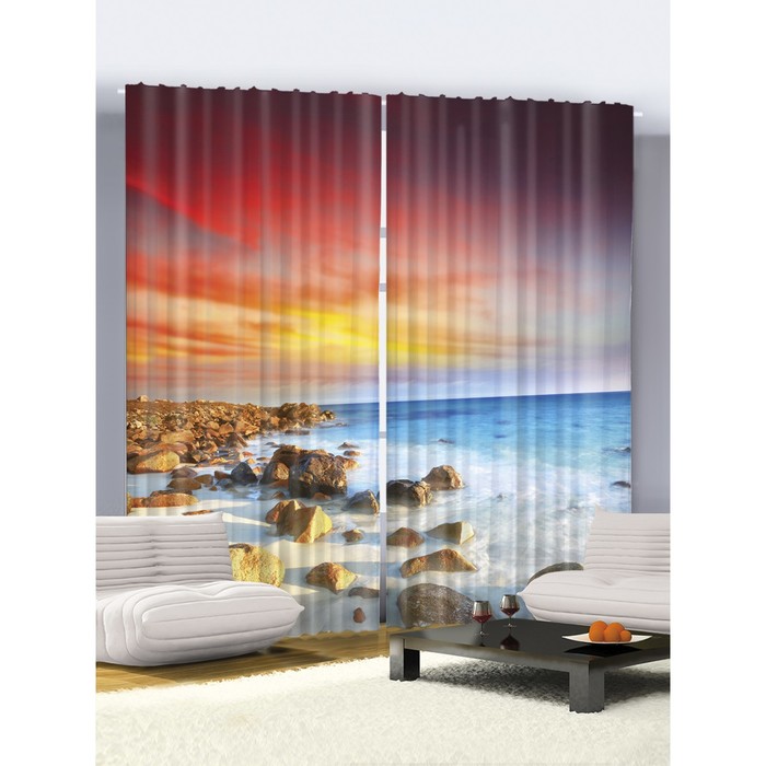 Комплект фотоштор "Морское побережье", ш 145 х в 265 см - 2 шт, разноцветный 