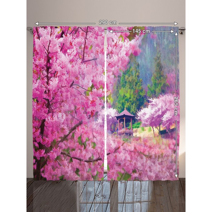 Комплект фотоштор "Цветущая сакура", 145 х 265 см - 2 шт, разноцветный 