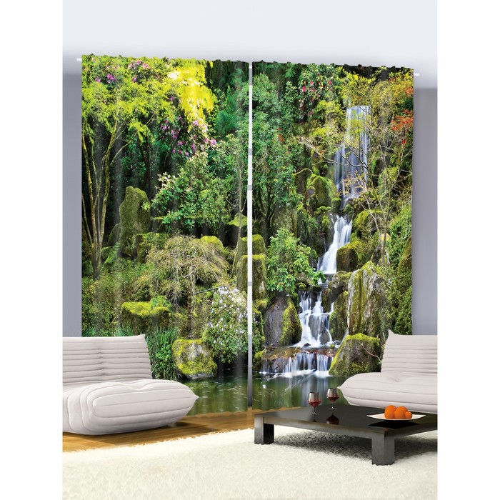 Комплект фотоштор "Горный водопад", 145 х 265 см - 2 шт, разноцветный 