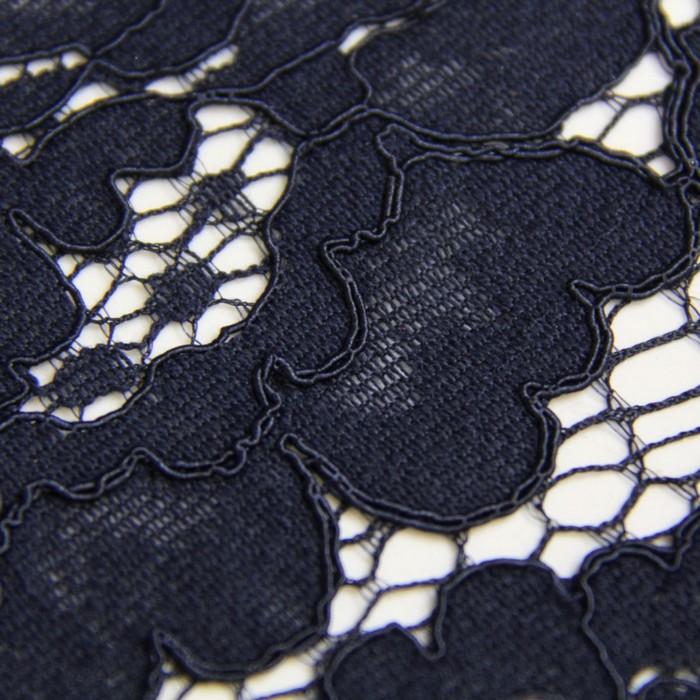Ткань плательная, кружево, ширина 150 см, тёмно-синий 