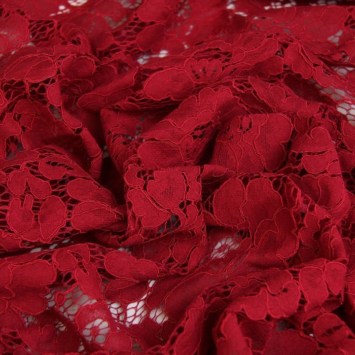 Ткань плательная, кружево, ширина 150 см, тёмно-красный 