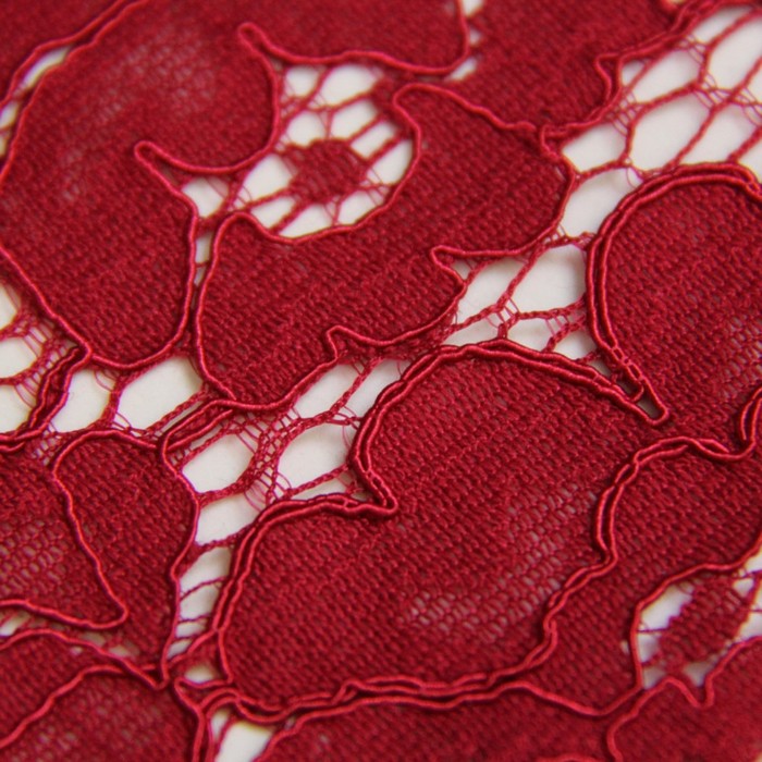 Ткань плательная, кружево, ширина 150 см, тёмно-красный 