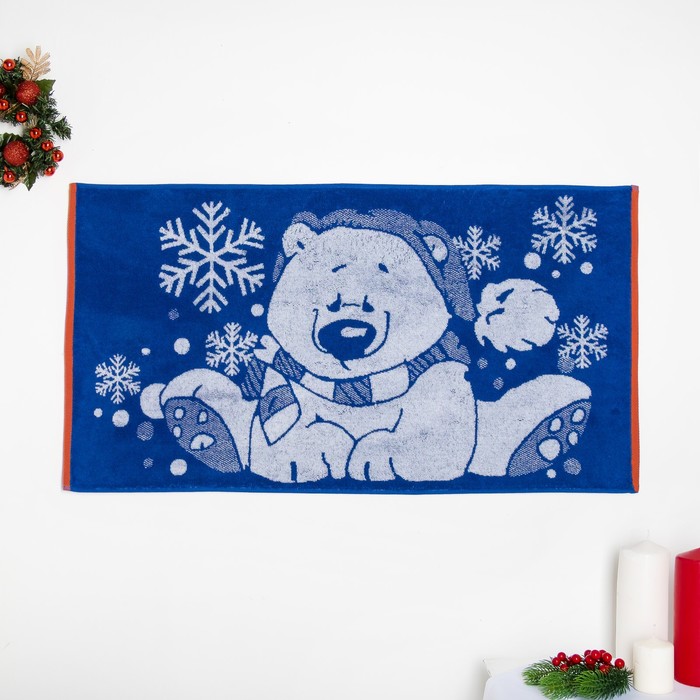 Полотенце махровое "New year bear" ПЛ-2602-3497, синий 50х90 см хл100% 420 гр/м 