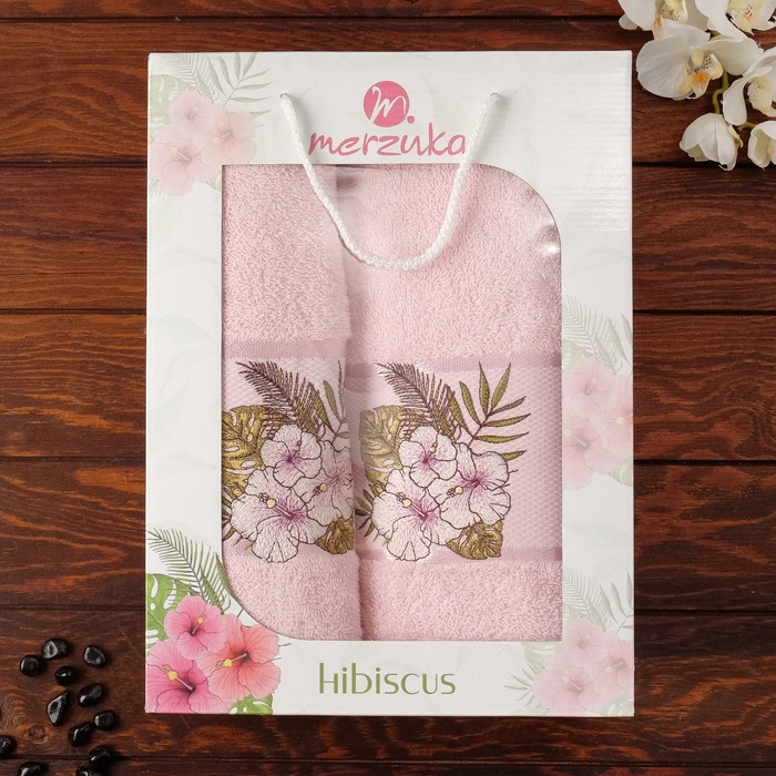Набор махровых полотенец Hibiscus, 50х80 см - 1 шт, 70х13 - 1 шт, цвет цвет розовый. 