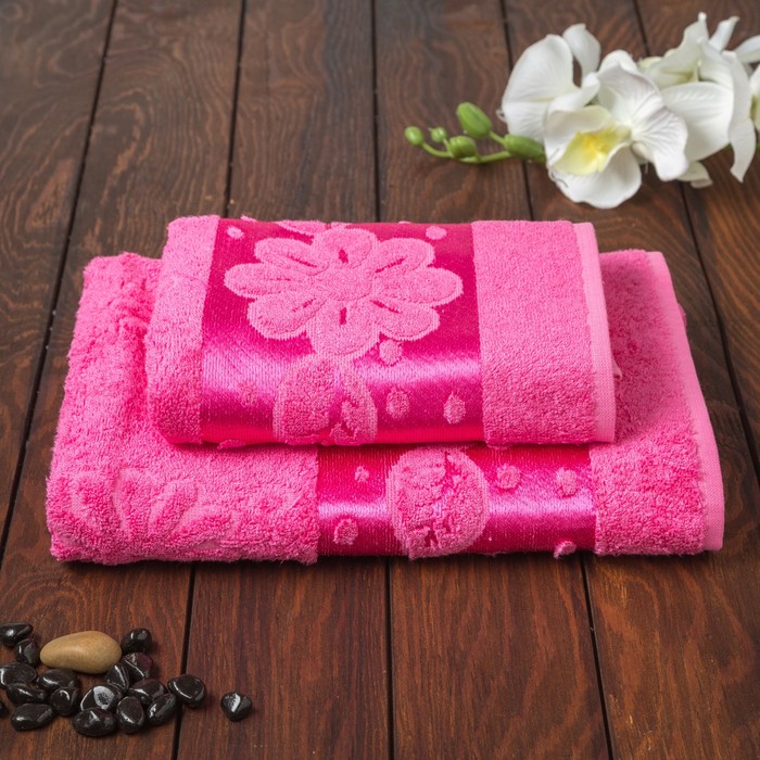 Набор махровых полотенец "Florans" 50х90 см, 70х130 см, 450 г/м2, бамбук 100 %, розовый 