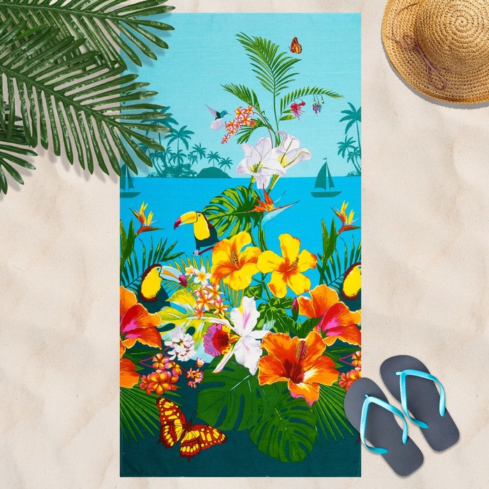 Вафельное полотенце пляжное «Багамы» 80х150 см, разноцветный, 160г/м2,хлопок 100% 