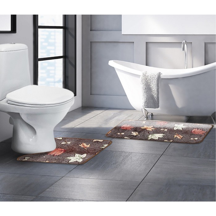 Набор ковриков для ванной и туалета "Осенние листья" 2 шт 