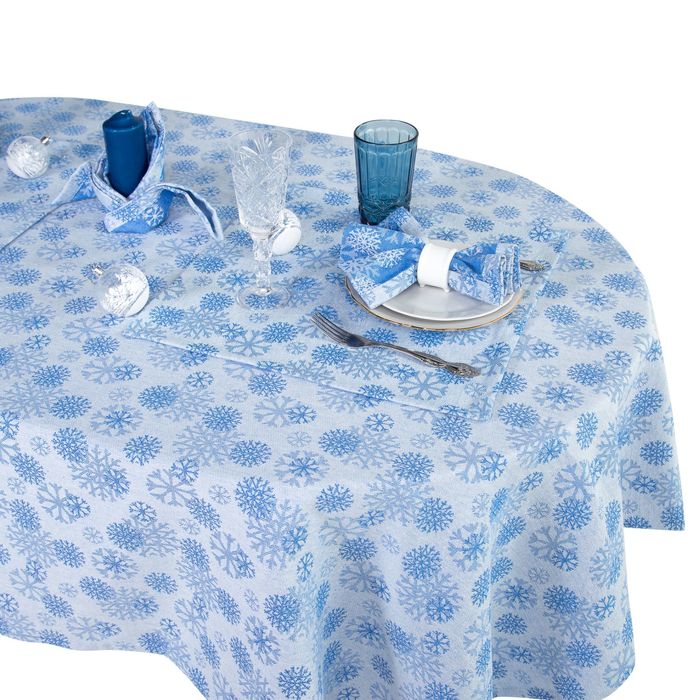 Столовый набор "Этель" Снежинки синие скатерть 110х160 см, салф. 40х40 см - 4 шт, хл.100%, ВМГО 