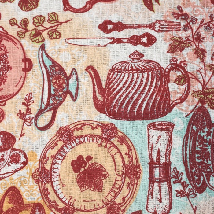 Скатерть "Доляна" Чайные традиции 145х180 см, 100% хлопок, вафельное полотно162 г/м2 