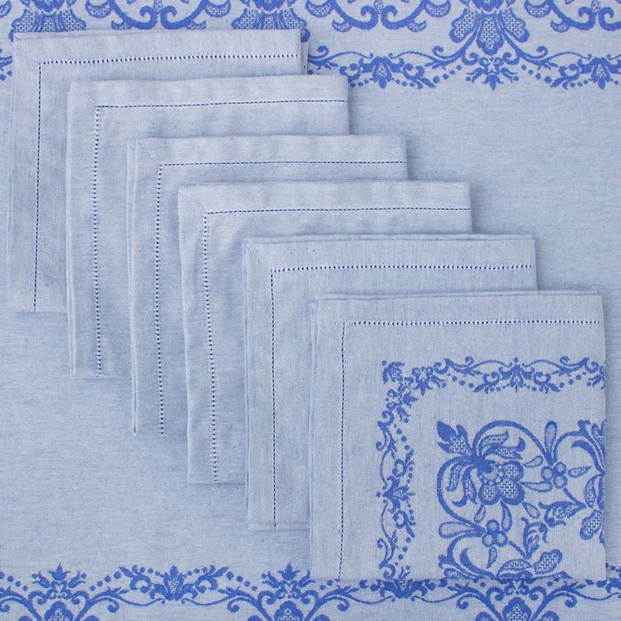 Столовый набор "Этель" (скатерть 150х150 см, салфетки 45х45 см - 4 шт.) цвет синий, хл. с ВМГО 