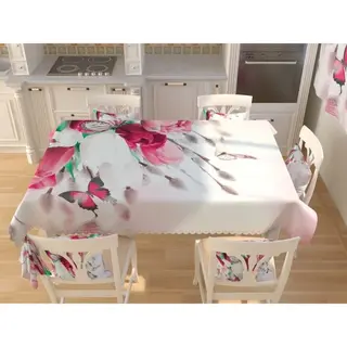 Фотоскатерть «Розовые тюльпаны с бабочками», размер 145 × 145 см, габардин 