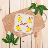 Прихватка полулён "Цыплята танцуют" 18х18 шелкография 