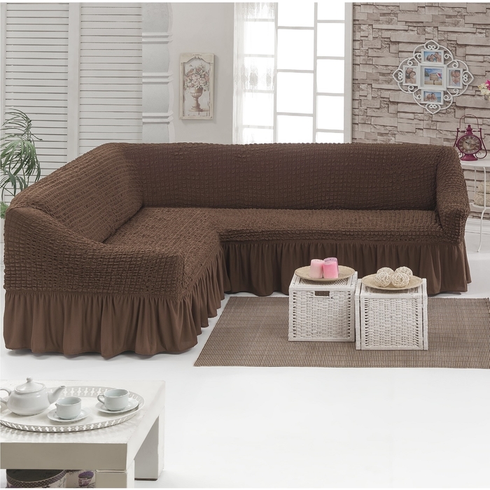 Чехол для мягкой мебели DO&CO KOSELIK, угловой диван 3-х местный, цвет шоколад 