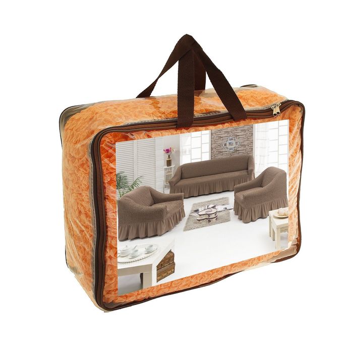 Чехол для мягкой мебели DO&CO DIVAN KILIFI 3-х предметный, светло-оранжевый, п/э 