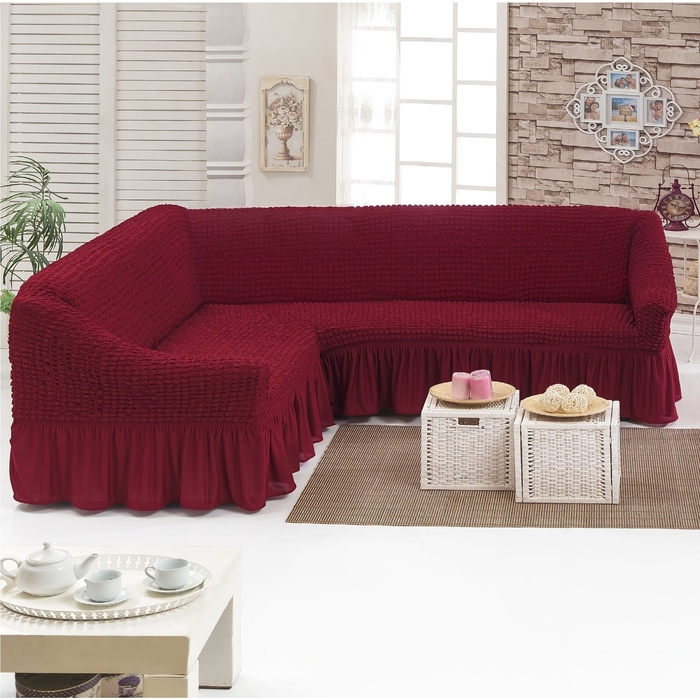 Чехол для мягкой мебели DO&CO KOSELIK, угловой диван 3-х местный, цвет бордо 
