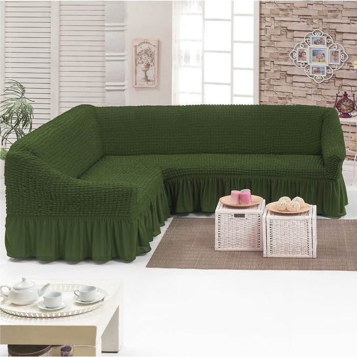 Чехол для мягкой мебели DO&CO  KOSELIK, угловой диван 3-х местный, оливковый, п/э 