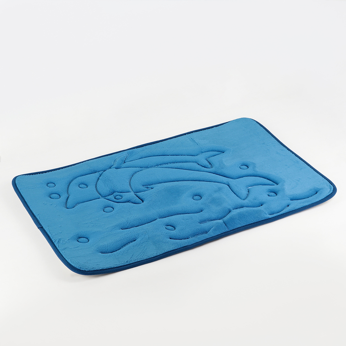 Коврик для ванны 50×80 см "Дельфины", цвет синий 