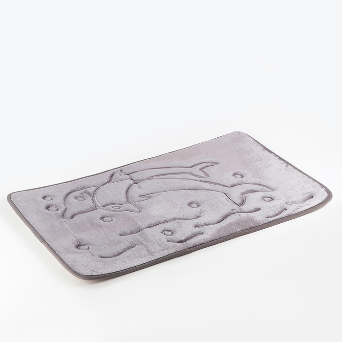 Коврик для ванны 50×80 см "Дельфины", цвет серый 