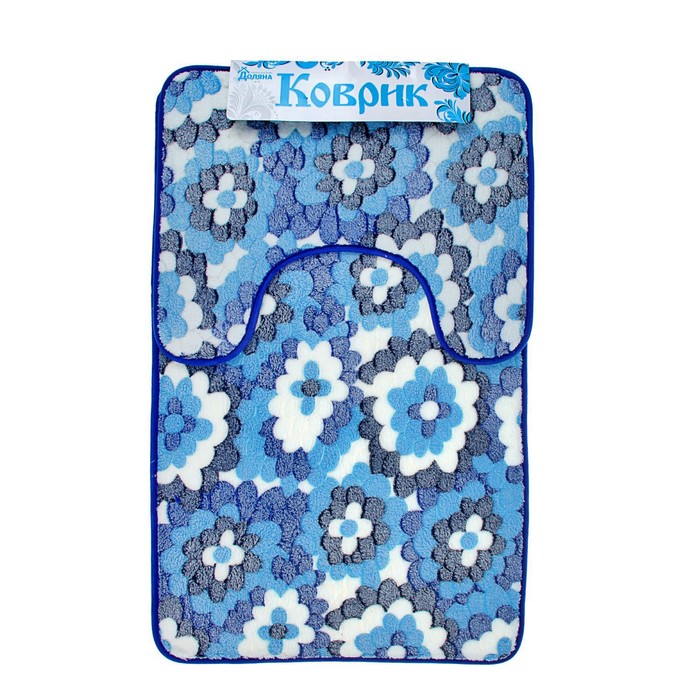 Набор ковриков для ванной и туалета "Голубые цветы" 2 шт 