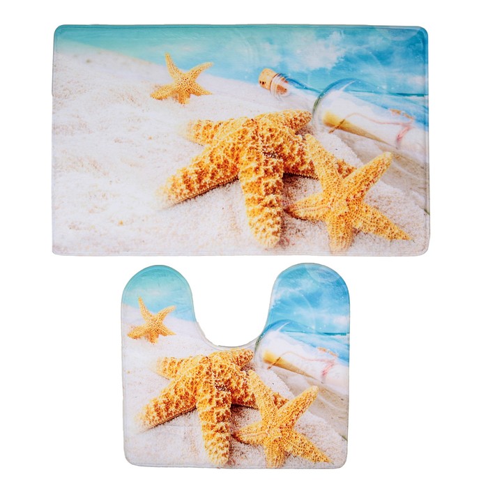 Набор ковриков для ванны и туалета "Звёзды на песке", 2 шт: 45×75, 45×40 см 