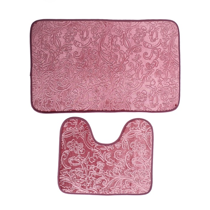 Набор ковриков для ванны и туалета 50×78, 50×40 см "Афина", 2 шт, цвет розовый 