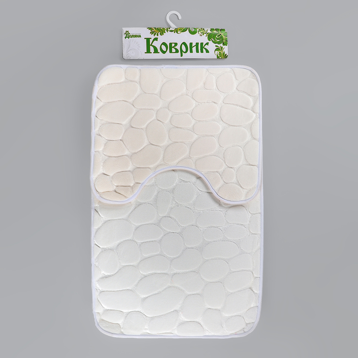Набор ковриков для ванной и туалета "Галька", 2 шт: 50×80 см, 39×50 см, цвет белый 