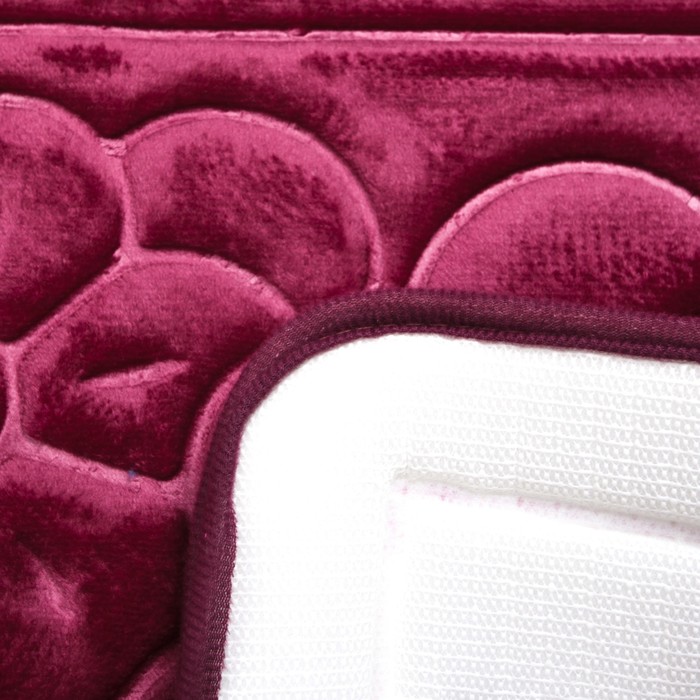 Набор ковриков для ванной и туалета "Лютики" 3 шт, цвет бордовый 