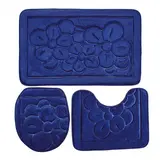 Набор ковриков для ванной и туалета "Лютики" 3 шт, цвет синий  - фото 3