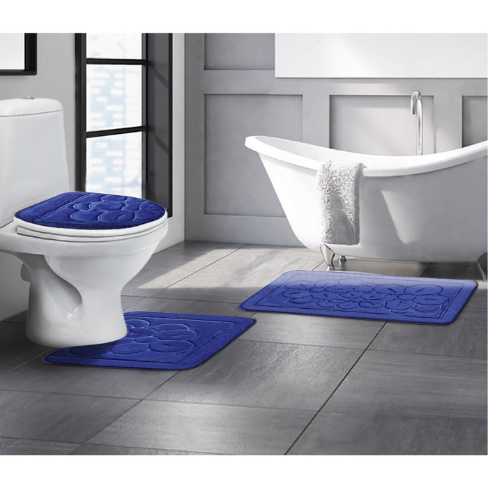 Набор ковриков для ванной и туалета "Лютики" 3 шт, цвет синий 