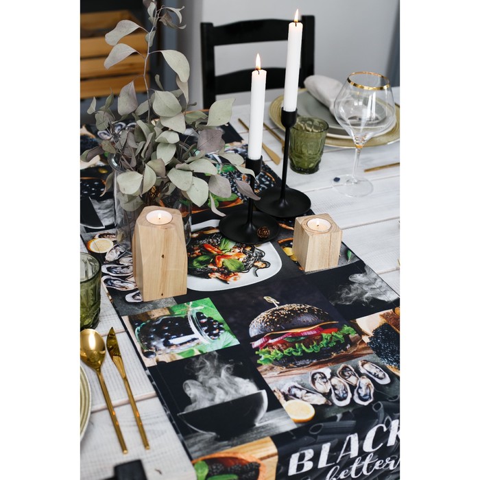 Дорожка на стол "Этель" BLACK 40х146 см, 100% хл, саржа 190 гр/м2 