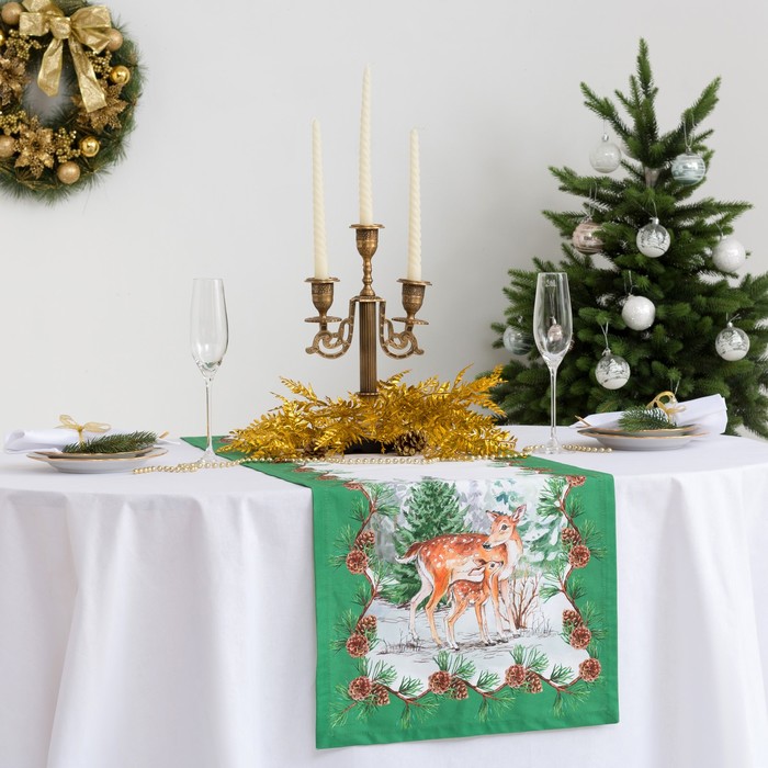 Дорожка на стол «Этель: Новогодний лес», 40 × 147 см, 100 % хлопок, саржа, 190 г/м² 