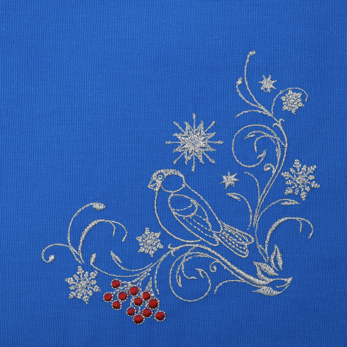 Дорожка на стол "Этель" Снегири, 140х40 цвет синий, с ВМГО хл, 200 гр/м² 