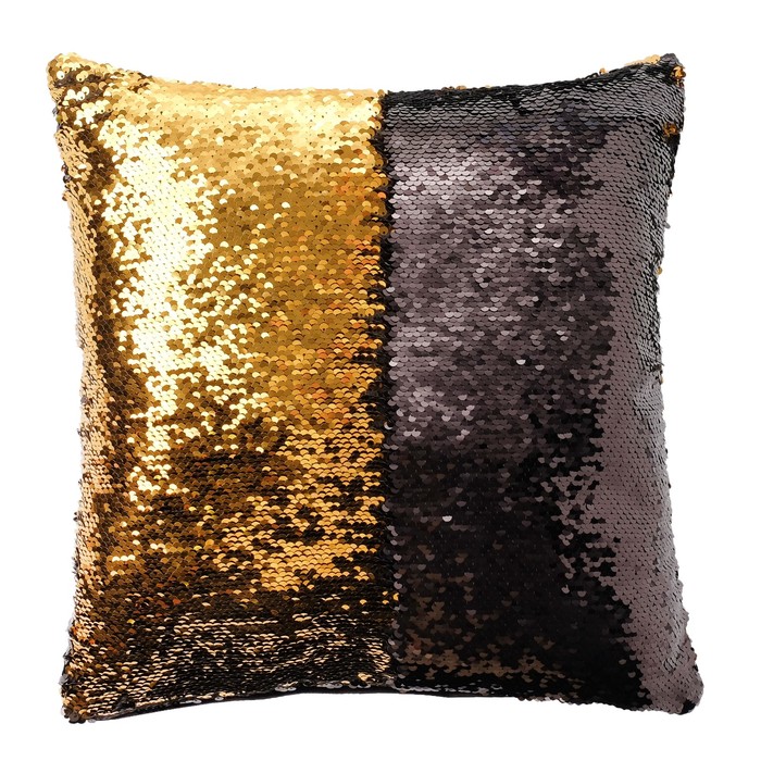 Наволочка декоративная Хамелеон 37×37 см, цвет золото - глянцевый чёрный, пайетки, 100%п/э 
