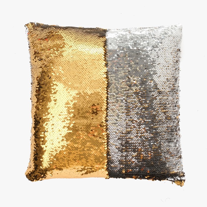 Наволочка декоративная Хамелеон 37×37 см, цвет золото - серебро, пайетки, 100%п/э 