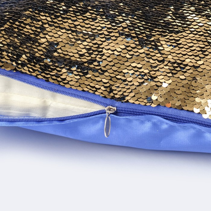 Наволочка декоративная Хамелеон 37×37 см, цвет золото - василёк, пайетки, 100%п/э 