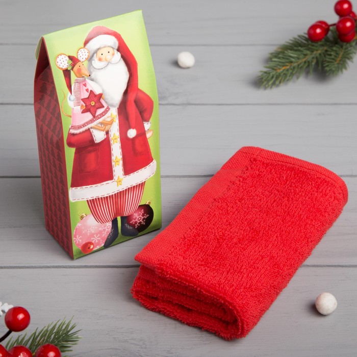Махровое полотенце "Дед мороз" 30х30 см, хлопок 340гр/м2 