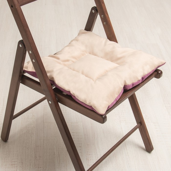 Подушка на стул квадратная 45х45см, высота 5см, велюр сиреневый, серый, синтет. волокно 