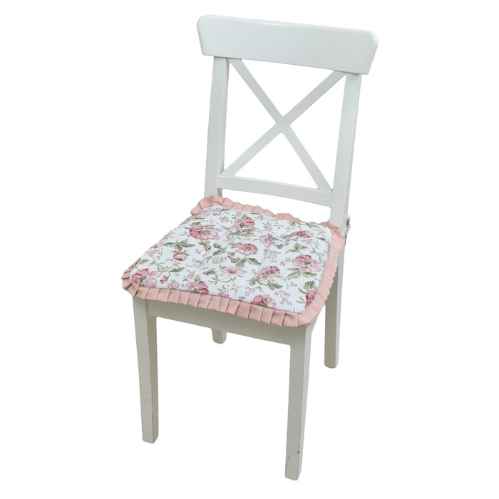 Сидушка на стул English rose с рюшами, размер 42х42 см розовый 