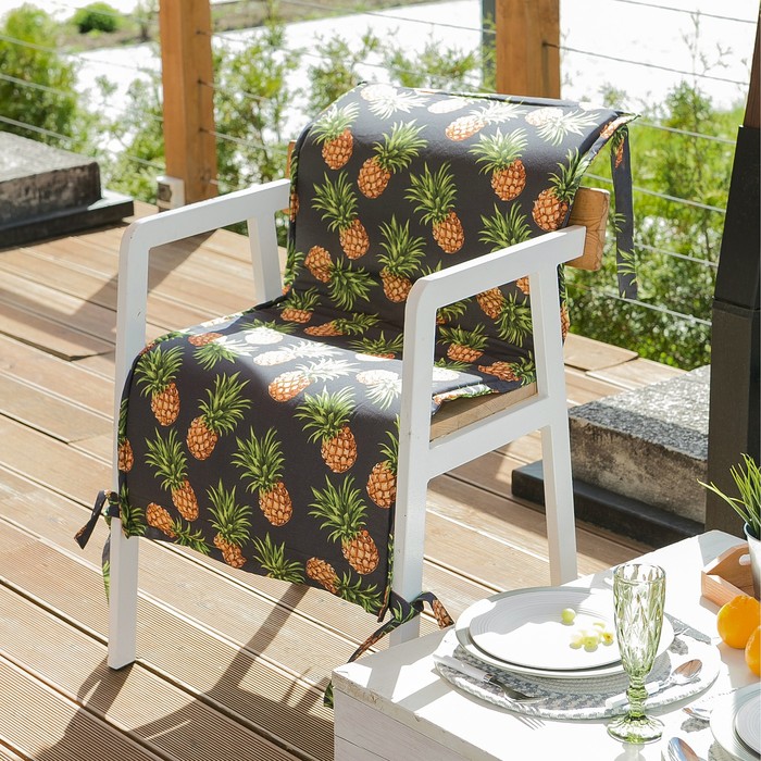Подушка на уличное кресло «Этель» Ананасы, 50×100+2 см, репс с пропиткой ВМГО, 100% хлопок 