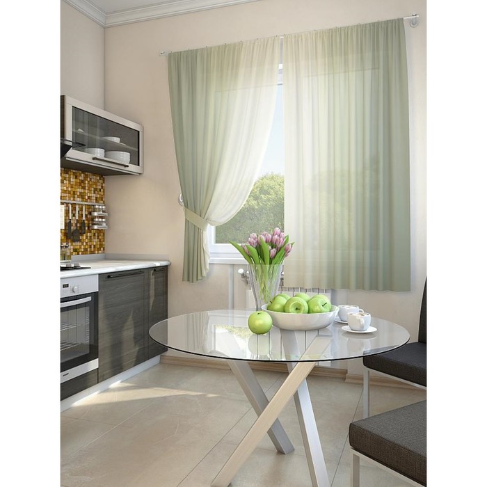 Комплект штор для кухни «Хроа», размер 150 × 180 см (2 шт.), цвет зелёный 