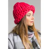 Шапка крупной вязки, яркий коралл, акрил 100%  - фото 2